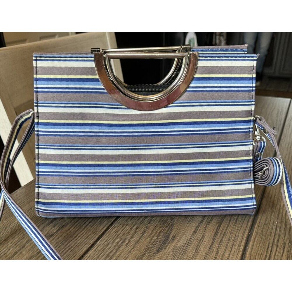 Vintage 90s Canvas Shell Purse Tote Fashion Retro Style Shoulder Handbag Striped